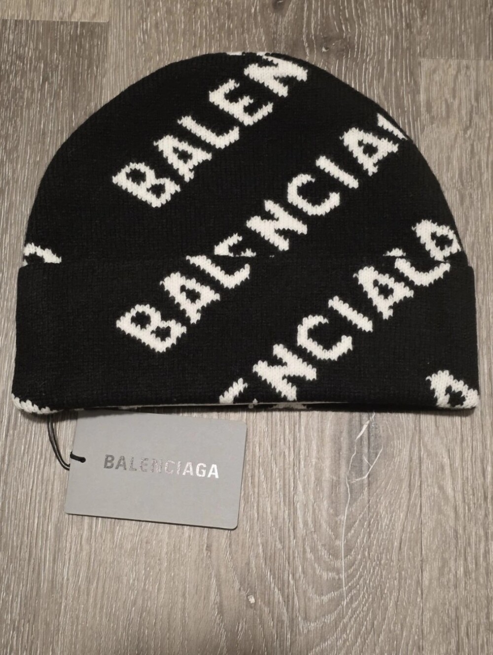 NEW Balenciaga Black All Over Logo Beanie Os